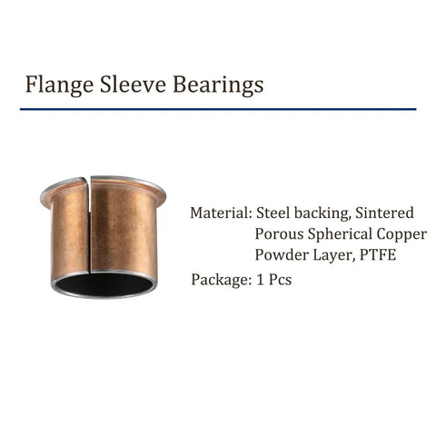 Image of a bronze sintered flange sleeve bearing for agricultural machines, featuring 35mm bore and 39.5mm outside diameter.