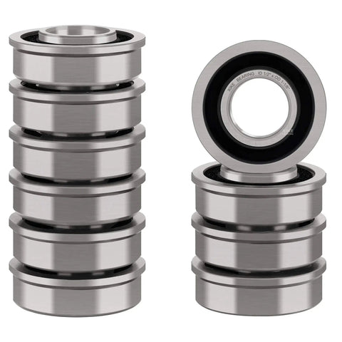 Flanged Ball Bearing Set For One Half Inch Shaft And One And One Eighth Inch Hub, 10 Pack Chrome Steel Bearings With Seal