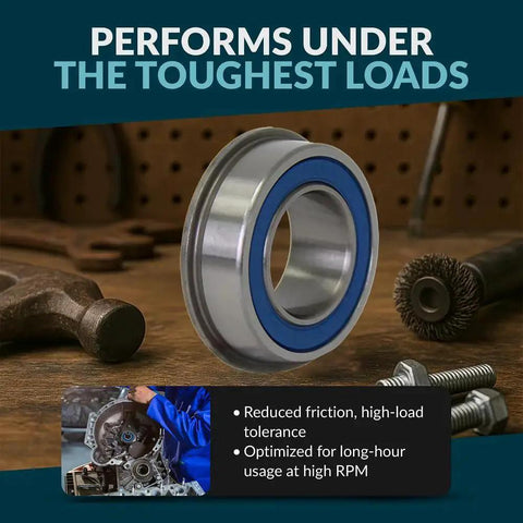 2 Pack Flanged Ball Bearings Three Quarter Inch By One And Three Eighths Inch Lubricated Chrome Steel on workbench with tools