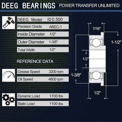 10 Pack Flanged Ball Bearings Half Inch Bore By One And Three Eighths Inch Outer Diameter For Lawn Mowers Hand Trucks Specs