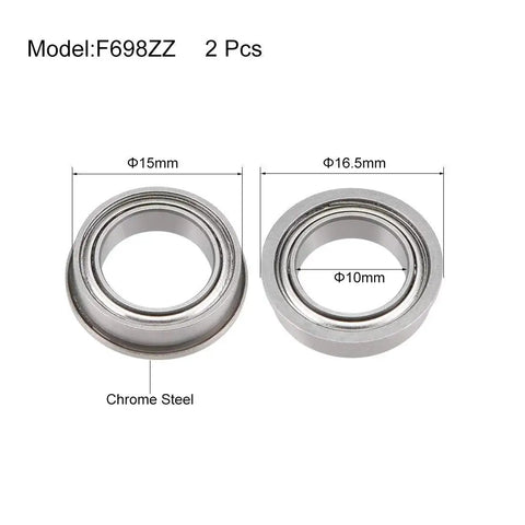 Flanged Ball Bearing 10x15x4mm Shielded Chrome Steel F6700ZZ ABEC1 With 16.5mm Flange Diameter Dual Shield Bearings 2 Pieces