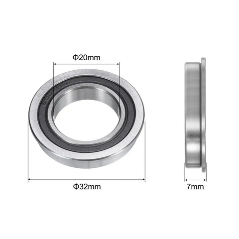 Flanged Ball Bearing F6804-2RS 20x32x7mm Double Sealed Chrome Steel Bearing With Flange For Rugged Projects, side view dimensions
