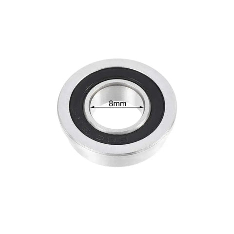 Flanged Ball Bearing 8x16x5mm F688-2RS Double Sealed Chrome Steel ABEC 3 close-up, showing 8mm inner diameter measurement and seal.