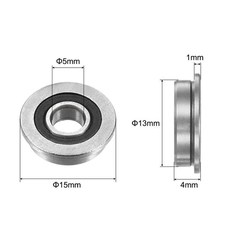 Diagram of Flanged Ball Bearing F695-2RS 5x13x4mm Double Sealed Chrome Steel with 15mm flange diameter and 1mm thickness
