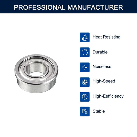 Flanged Ball Bearing FR168ZZ ABEC1 Deep Groove Miniature Bearing with Double Shielding Chrome Steel, features listed beside.