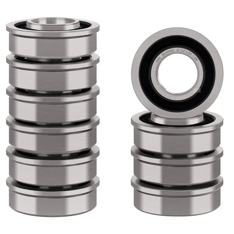 Ten Pack Flanged Ball Bearings Half Inch By One And Three Eighths Inch By Half Inch For Lawn Mowers Wheelbarrows Carts And Hand Trucks