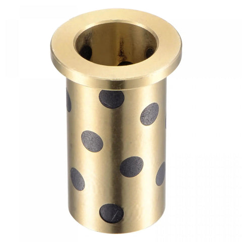 Flanged Sleeve Bearing 16mm Bore 20mm OD 40mm Length 26mm Flange Diameter 3mm Flange Thickness Brass With Graphite Self Lubricating Oilless Bushing for High Load Capacity and Wear Resistance