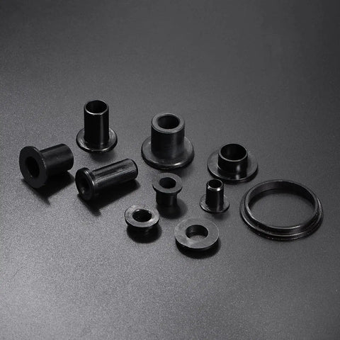 12 Pack Flanged Nylon Sleeve Bearings for shafts with 8mm bore, 10.6mm outer diameter, 12mm length, black bushings for mechanical assemblies