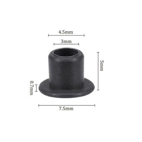 4 Pack Flanged Sleeve Bearings 3mm By 4.5mm By 5mm POM Oilless Bushing, black, shown with dimensions labeled for equipment and machinery use