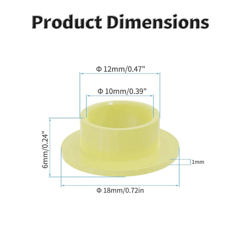 Flanged POM Sleeve Bearings 10mm ID By 12mm OD By 6mm Length With 18mm Flange Diameter Pack Of 4 Self Lubricating Oilless Bushings Yellow