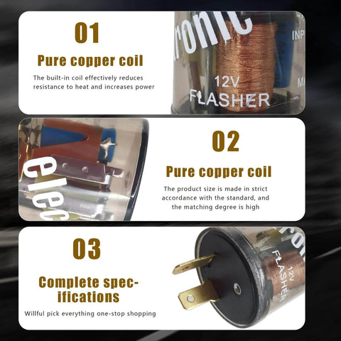 Two Pack 2 Pin Flasher Relay For Cars And Motorcycles 20A 12V Transparent Round Shell with pure copper coil