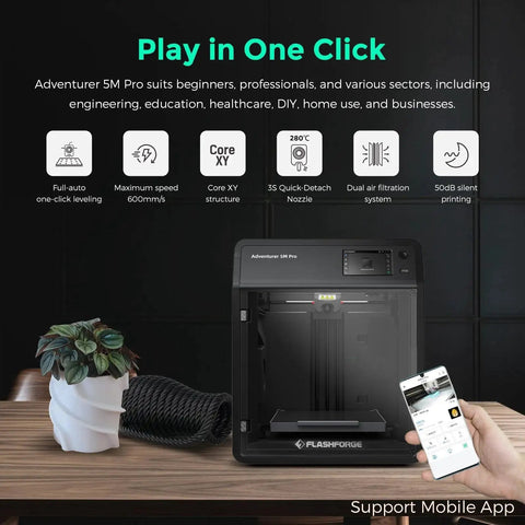 Dope High Speed Core XY 3D Printer With One Click Auto Printing, 600mm Per Second Travel, FlashForge Adventurer 5M Pro on table