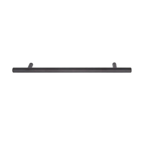 Euro Bar Cabinet Pull Handle Flat Black Finish Three Eighths Inch Diameter Eight Point Six Nine Inch Length Center To Center Six Point Three One Inch With Mounting Hardware Included Ten Pack front view