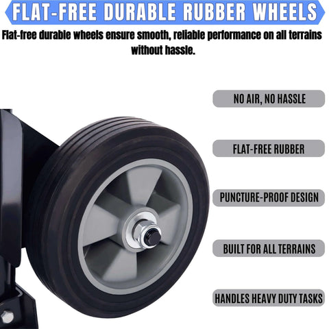 Flat-free durable rubber wheel for ✝️ Folding Hand Truck Dolly - 600 LB Capacity, designed for smooth, puncture-proof performance.