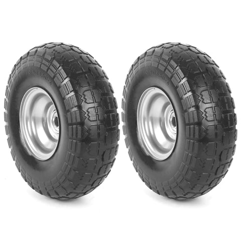 ✝️ (2 pack) 4.10/3.50-4 flat free tire and wheel, 10" solid rubber tires for wheelbarrow, dolly, hand truck, wagon, garden cart