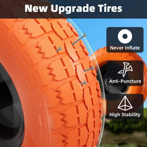 4.10 3.50-4 Flat Free Tire and Wheel Set of 4 with 10 inch solid urethane construction and anti-puncture design