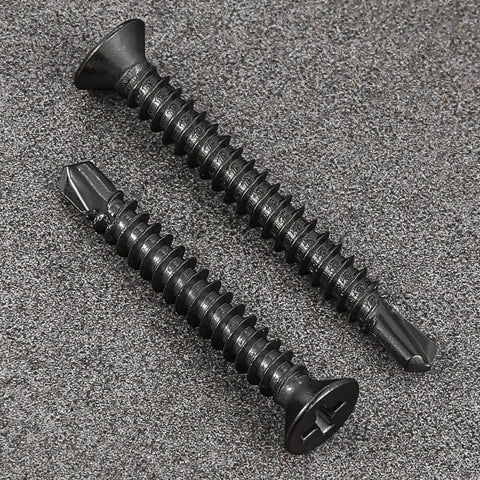 250pcs #8 x 1-1/4 Inch Flat Head Self Tapping Sheet Metal Screws Black Stainless Steel High Strength Quick Self Drilling Screws