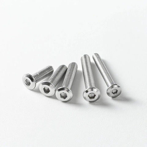 1/4-20 X 1-1/2 Inch Flat Head Hex Socket Cap Screws Bolts 304 Stainless Steel 18-8 Bright Finish, set of 5 on white background