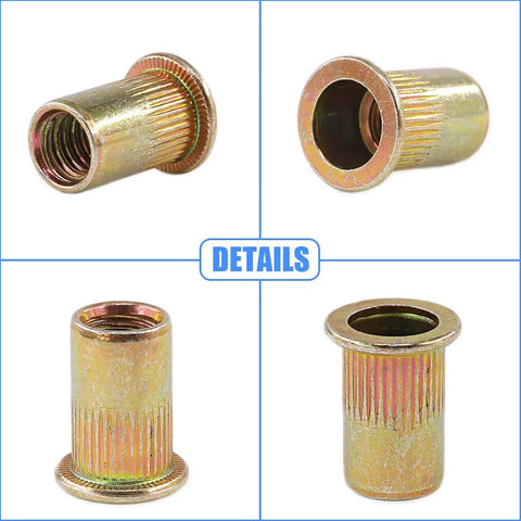 Flat Head Rivet Nut Set 100 Pcs Five Sixteenth Inch 18 UNC Zinc Plated Carbon Steel Rivet Nuts Threaded Inserts