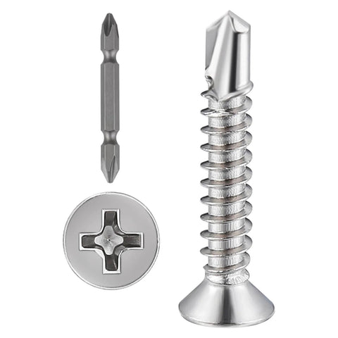 300pcs #8 x 1 Inch Flat Head Self Tapping Sheet Metal Screws Stainless Steel High Strength Quick Self Drilling Screws with Deep Threads