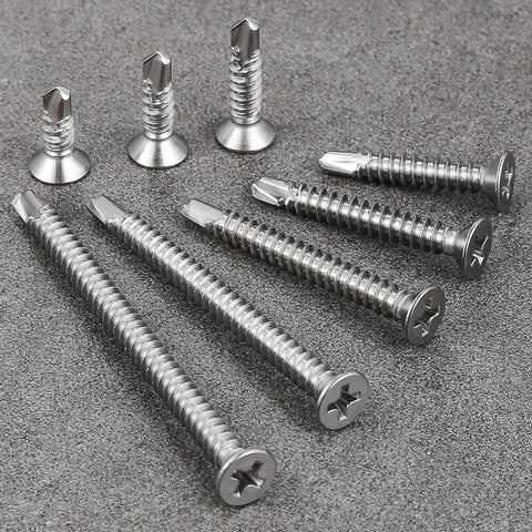 300pcs #8 x 1 Inch Flat Head Self Tapping Sheet Metal Screws Stainless Steel High Strength Quick Self Drilling Screws with Deep Threads