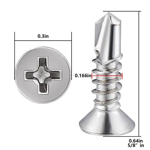 Close-up of 500pcs #8 x 5/8 Inch Flat Head Self Tapping Sheet Metal Screws Stainless Steel High Strength Quick Self Drilling Screws with Deep Threads