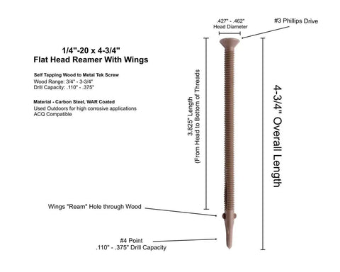 Self Drilling Wood To Metal Screws With Flat Torx Head Reamer For Attaching Wood To Metal, Quarter Inch By Twenty Threads