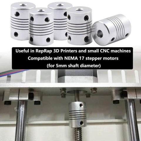 Flexible 5mm To 6mm Aluminum Alloy Couplings 5Pcs Joint Connectors for NEMA 17 Stepper Motors on a CNC Machine