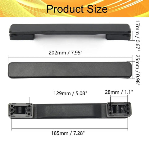 2 Pieces Luggage Replacement Handle Pulls in Flexible Black Plastic, 240mm Total Length, 25mm Width, Durably Designed