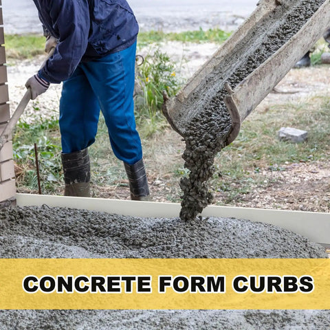 Concrete being poured into five piece flexible plastic concrete form set for walkways 4x76 inches flatwork curb edging tools for paving