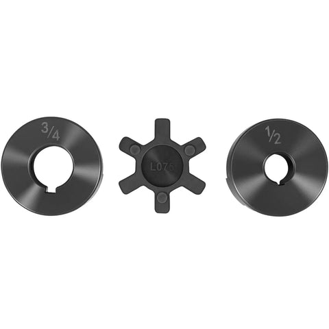 This L-Jaw flexible coupling set ensures smooth, backlash-free power transfer between 1/2 and 3/4 inch shafts with keyways and set screws.