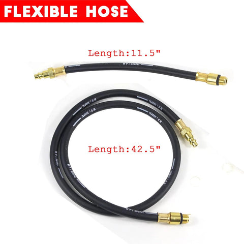 Altivox cylinder leak-down tester hoses set with brass fittings; black flexible hoses in 11.5" and 42.5" lengths