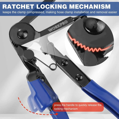 Flexible Hose Clamp Pliers 27 Inch Long Reach Automotive Clamp Removal Tool for Car Coolant Hoses with ratchet locking mechanism.