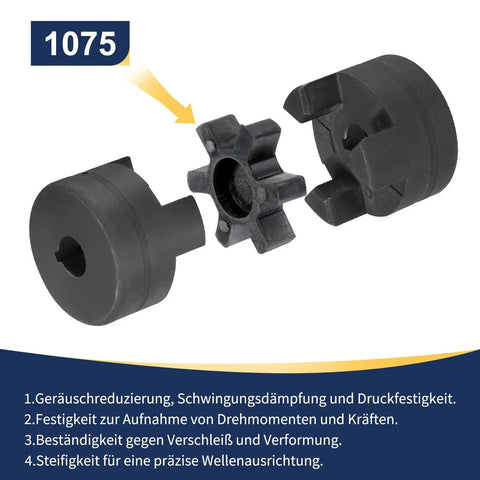 Flexible Three Piece L Jaw Coupling Set With Buna N Rubber Spider One Half Inch To Five Eighth Inch Bore For Log Splitter And Hybrid Equipment HT250 High Strength Steel Construction Includes Two Halves And Rubber Insert With Set Screws