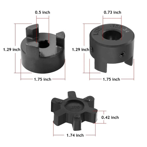 Flexible One Half To Three Quarter Inch L Jaw Coupling Three Piece Set With Rubber Spider for machine tools and motors