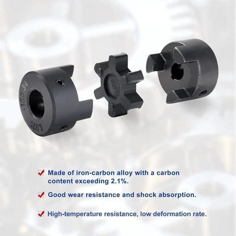 Flexible One Half To Three Quarter Inch L Jaw Coupling Three Piece Set With Rubber Spider for heavy duty machine tools.