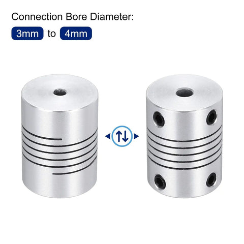 Flexible Aluminum Shaft Coupler 3mm To 4mm Bore 25mm Length 19mm Outer Diameter 2 Pack for 3D Printer CNC Machines Encoders and Motors