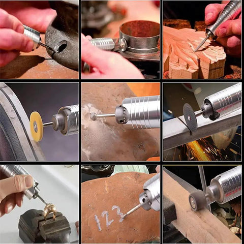Flexible Shaft Grinder Carver Rotary Tool Set with 30 Piece Attachments used for carving, buffing, drilling, and polishing various materials.