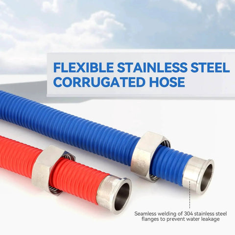48 Inch Flexible Stainless Steel Corrugated Water Heater Connector Three Quarter Inch FIP To Three Quarter Inch FIP Hot And Cold Color Coded