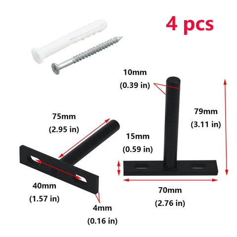 Floating Shelf Bracket Set 3-Inch Matte Black Steel Invisible Supports with screws and wall plugs, dimensions shown in mm.