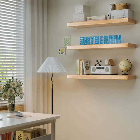 Beefy 8 Inch Floating Shelf Brackets Set for Hidden Support Blind Shelf Mounts for Floating Wood Shelves Includes Screws and Wall Plugs Black Steel Holds Up To 80 lbs, installed