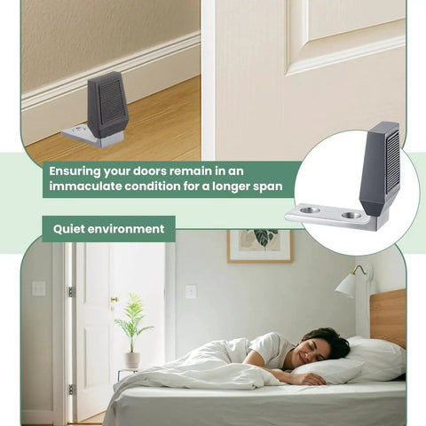 Two Pack Floor Door Stop Angle Door Stopper Heavy Duty Base For Doors With Up To Two Inch Gap Fits Wood And Concrete Floors Grey With Rubber Bumper And Stainless Steel Screws Includes Mounting Accessories shown on bedroom door floor