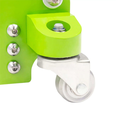 Close-up of caster wheel on 3-Ton Hybrid Aluminum And Steel Low Profile Floor Jack With Dual Pump Pistons