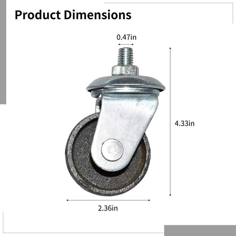 2 Pcs 3 Ton Floor Jack Replacement Caster Wheels Set With Double Pump Swivel Casters showing dimensions and 12mm threaded axle