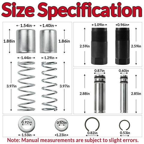 3 Ton Floor Jack Replacement Parts Kit For Dual Pump Hydraulic Jacks Including Horizontal Double Pump Piston Plunger Washers And Retaining Ring Restore Full Power And Smooth Lifts, showing parts dimensions.