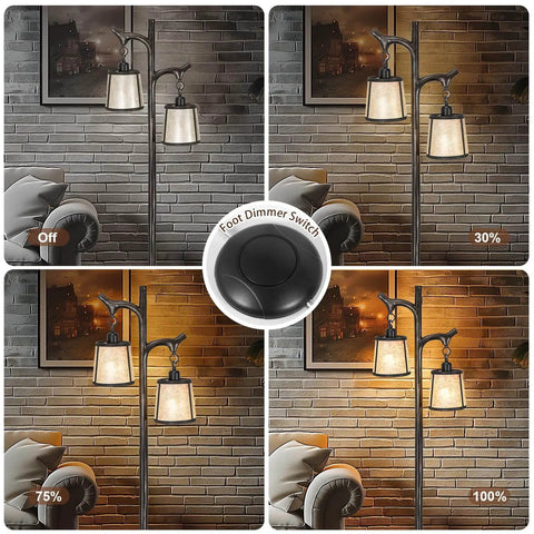 Farmhouse 68 Inch Floor Lamp With Mica Shade Rustic Tree Trunk Design Stepless Dimmable Modern Industrial Standing Lamp For Living Room Bedroom And Office Bulb Included showing dimming options