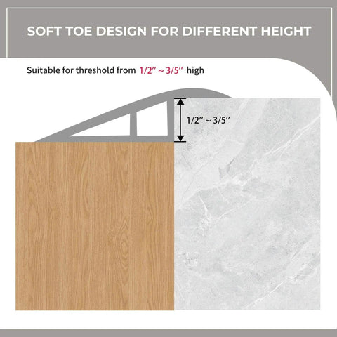 Diagram showing Floor Transition Strip Door Threshold 36 inch, 1/2'' ~ 3/5'' Threshold Ramps for Doorways with height adjustment