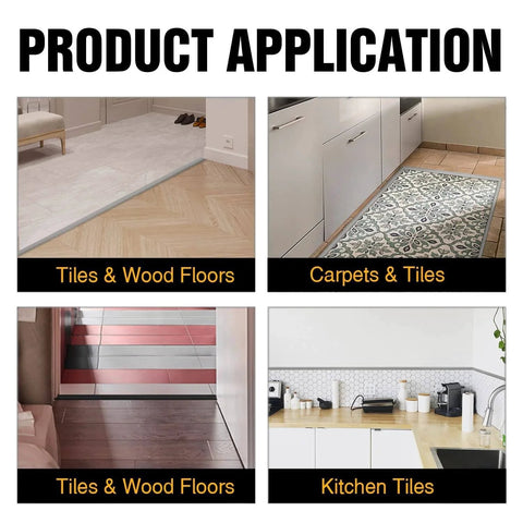 Product application of Carpet & Floor Edging Trim Strip,Self Adhesive-PVC Floor Transition Strip on various floor types