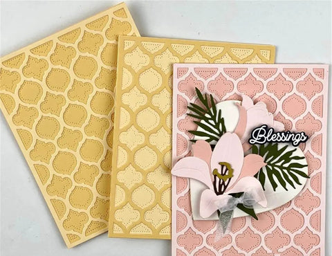 3D Floral Cutting Dies Set For Scrapbooking And Card Making With Layered Four Leaf Flower Designs card and dies shown