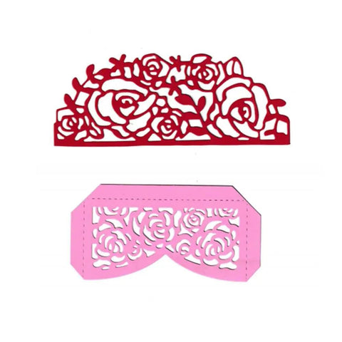 Metal Flower Wedding Invitation Border Die Cuts Set, red and pink floral designs, for card making and DIY crafts.